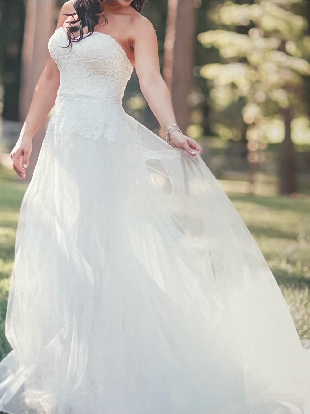 Mikaella Bridal White A-Line Tulle Skirt with Lace Appliqué